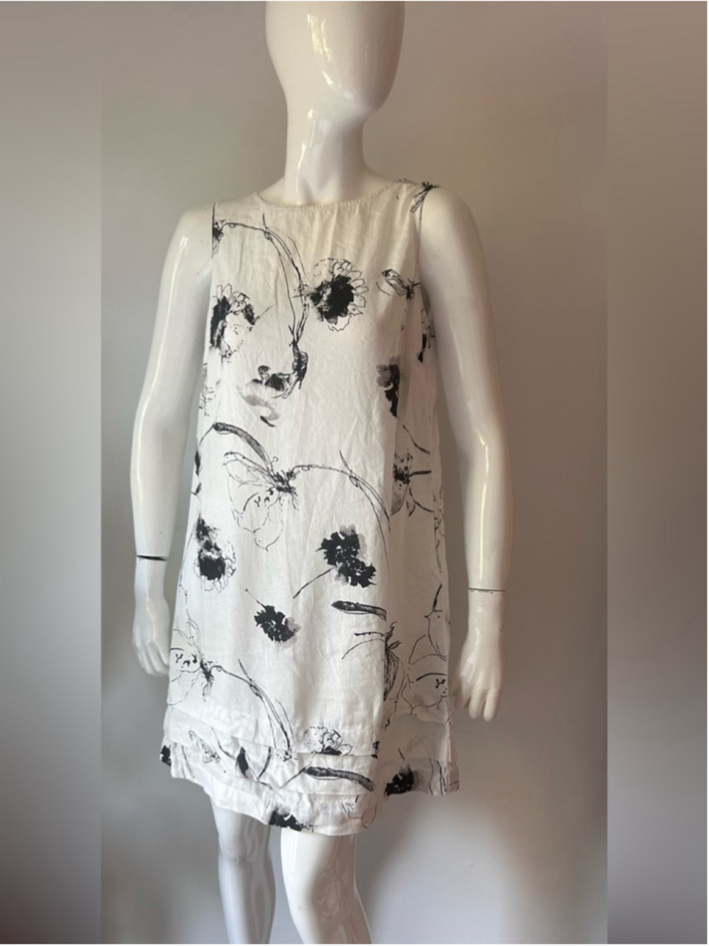 Habitat Linen Blend Floral Shift Dress Black White Size Small